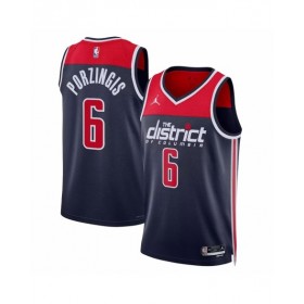 Camiseta Swingman de la marca Jordan en azul marino 2022/23 de los Washington Wizards Kristaps Porzingis #6 para hombre - Edición Statement