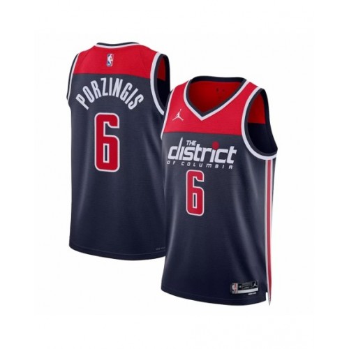 Camiseta Swingman de la marca Jordan en azul marino 2022/23 de los Washington Wizards Kristaps Porzingis #6 para hombre - Edición Statement