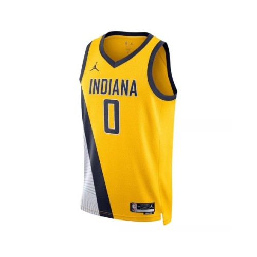 Camiseta de hombre Jordan Brand Tyrese Haliburton #0 de los Indiana Pacers 2022/23 Swingman amarilla - Edición Statement