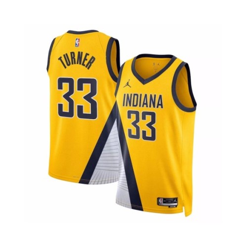 Camiseta de baloncesto Jordan Brand 2022/23 Swingman amarilla Myles Turner #33 de los Indiana Pacers para hombre - Edición Statement