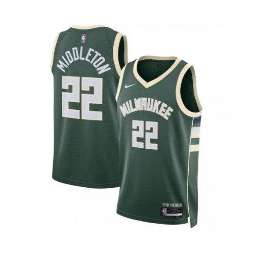 Camiseta Swingman Khris Middleton #22 de Milwaukee Bucks para hombre, edición Icon, color verde cazador 22/23