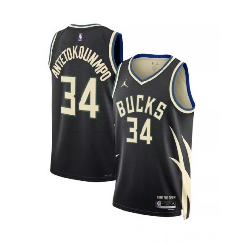 Camiseta de hombre de la marca Jordan de Giannis Antetokounmpo #34 de los Milwaukee Bucks 2022/23 Swingman negra - Edición Statement