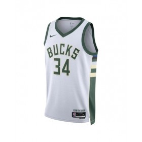 Camiseta Nike Swingman Giannis Antetokounmpo #34 de los Milwaukee Bucks para hombre, edición de la asociación, color blanco 2022/23