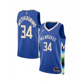 Camiseta Nike azul Swingman 2022/23 de Giannis Antetokounmpo #34 de los Milwaukee Bucks para hombre - Edición City