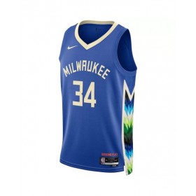 Camiseta Nike azul Swingman 2022/23 de Giannis Antetokounmpo #34 de los Milwaukee Bucks para hombre - Edición City