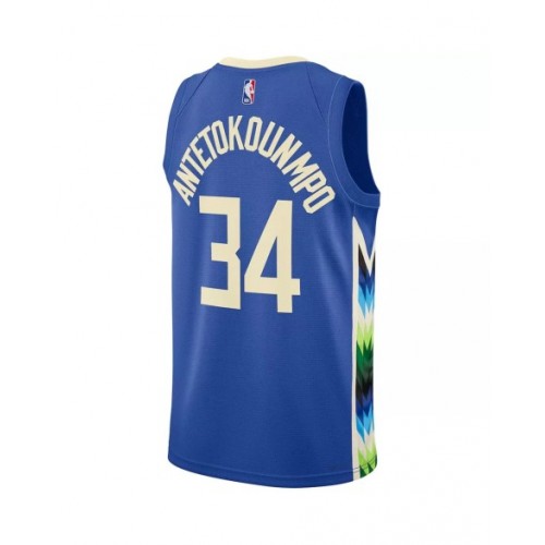 Camiseta Nike azul Swingman 2022/23 de Giannis Antetokounmpo #34 de los Milwaukee Bucks para hombre - Edición City