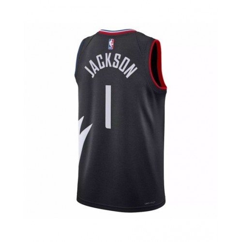 Camiseta de hombre Jordan Brand Swingman negra 2022/23 de Reggie Jackson #1 de LA Clippers - Edición Statement