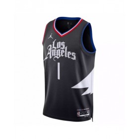 Camiseta de hombre Jordan Brand Swingman negra 2022/23 de Reggie Jackson #1 de LA Clippers - Edición Statement