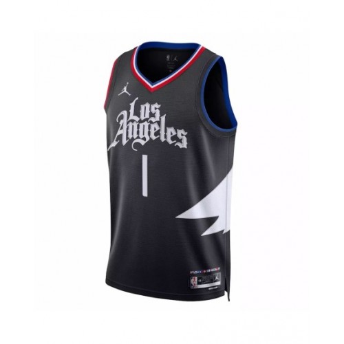 Camiseta de hombre Jordan Brand Swingman negra 2022/23 de Reggie Jackson #1 de LA Clippers - Edición Statement