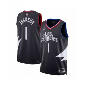 Camiseta de hombre Jordan Brand Swingman negra 2022/23 de Reggie Jackson #1 de LA Clippers - Edición Statement