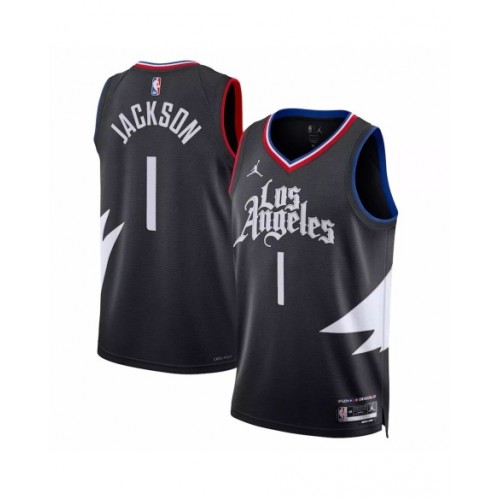 Camiseta de hombre Jordan Brand Swingman negra 2022/23 de Reggie Jackson #1 de LA Clippers - Edición Statement