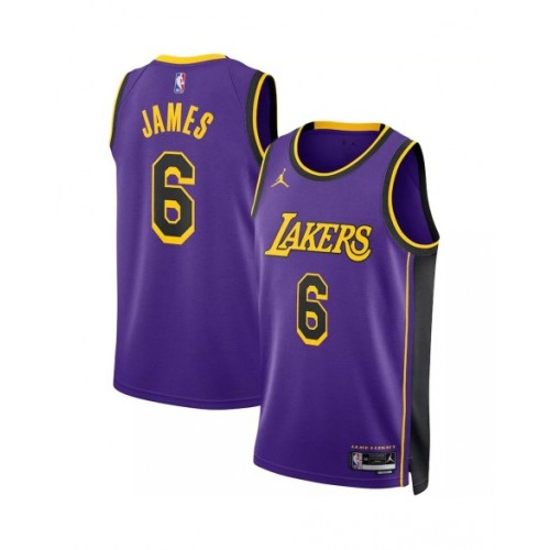 Camiseta de hombre Jordan Brand Swingman de Los Angeles Lakers LeBron James #6 en morado 2022/23 - Edición Statement