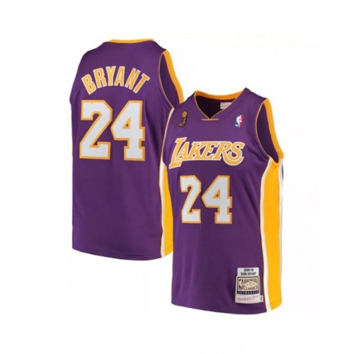 Camiseta de madera de Mitchell & Ness de Kobe Bryant #24 de la final visitante de Los Angeles Lakers para hombre, color morado, 2008-2009