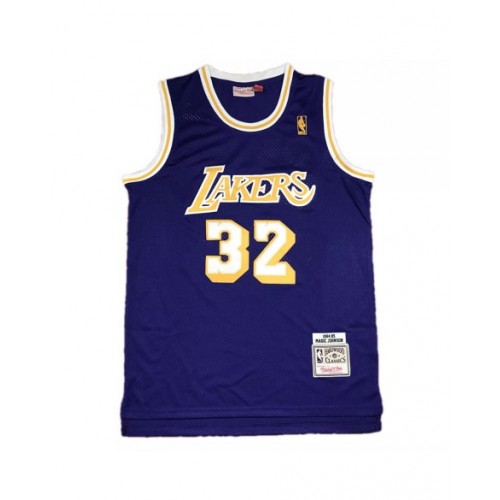 Camiseta de los Lakers de Los Ángeles Magic Johnson #32 Mitchell&Ness de color morado 84-85 Hardwood Classics para hombre