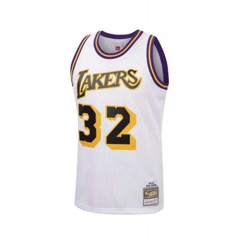 Camiseta de los Lakers de Los Ángeles Magic Johnson #32 Mitchell&Ness Hardwood Classics blanca 84-85 para hombre