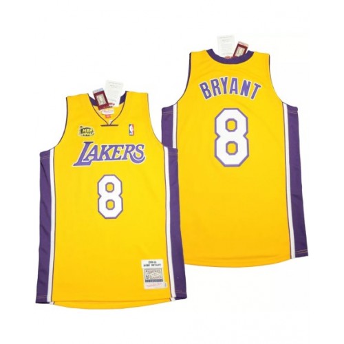 Camiseta de madera de Mitchell & Ness amarilla número 8 de Kobe Bryant 1999-00 de la final de local de Los Angeles Lakers para hombre