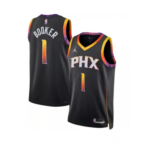 Camiseta de hombre Jordan Brand Devin Booker #1 de los Phoenix Suns 2022/23 Swingman negra - Edición Statement