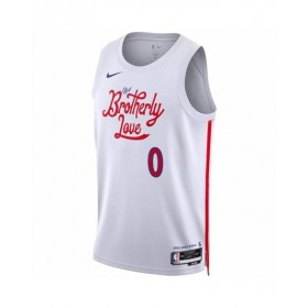 Camiseta Nike Tyrese Maxey #0 de los Philadelphia 76ers para hombre, color blanco 2022/23, edición City