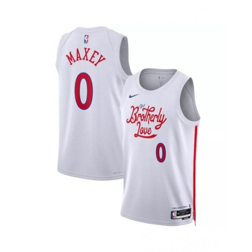 Camiseta Nike Tyrese Maxey #0 de los Philadelphia 76ers para hombre, color blanco 2022/23, edición City