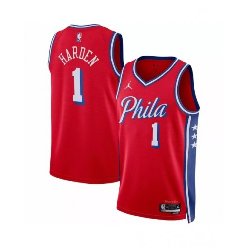 Camiseta de hombre Philadelphia 76ers James Harden #1 Jordan Brand Swingman roja 2022/23 - Edición Statement