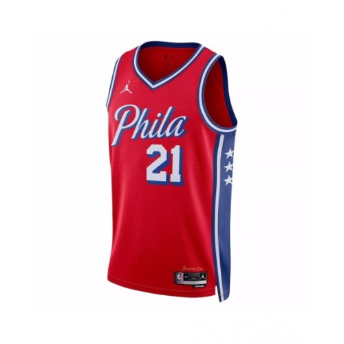 Camiseta de hombre Jordan Brand de Joel Embiid de los Philadelphia 76ers en color rojo 2022/23 Swingman - Edición Statement