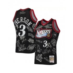 Camiseta de hombre de los Philadelphia 76ers Allen Iverson #3 M&N negra 1997-98 Hardwood Classics con tatuajes Swingman