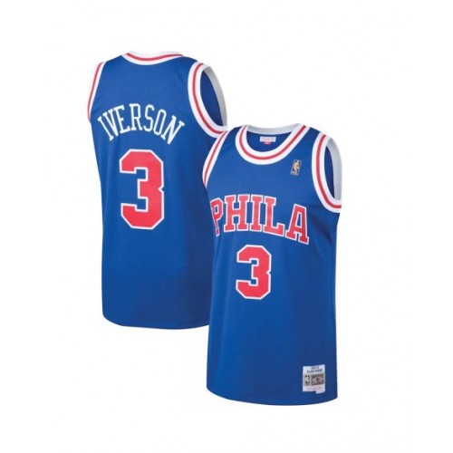 Camiseta de la NBA para hombre, con el número 3 de Iverson de los Philadelphia 76ers, Mitchell & Ness, azul, 1996/97, Swingman