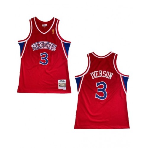 Camiseta de la NBA para hombre, edición clásica, con el número 3 de Iverson de los Philadelphia 76ers y el logo de Mitchell & Ness en rojo Swingman