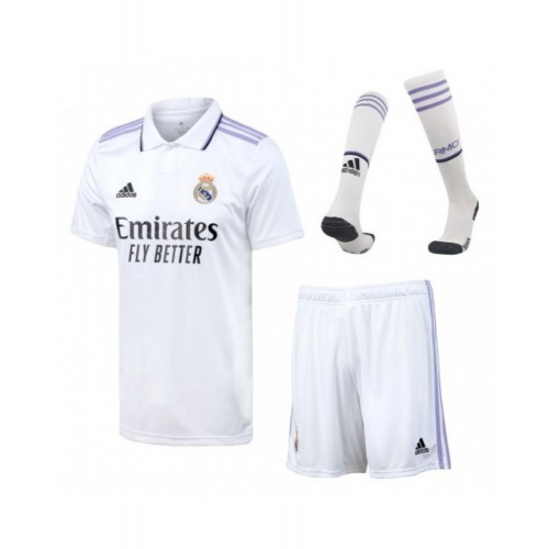 Camiseta juvenil del Real Madrid, conjunto completo 202223, local