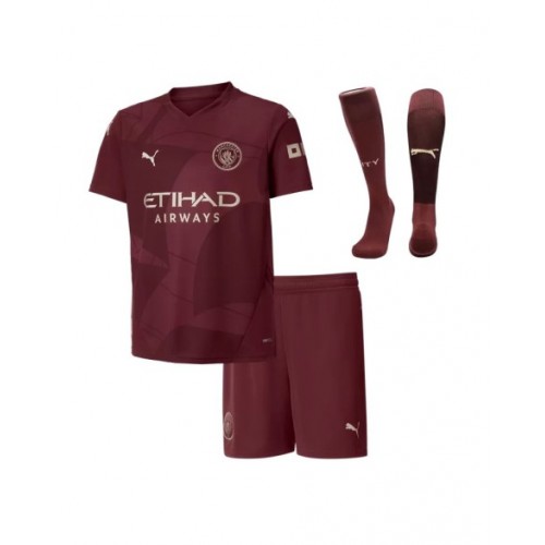 Kit de camiseta de fútbol de visitante del Manchester City 2024/25 para niños (camiseta + pantalones cortos + calcetines)