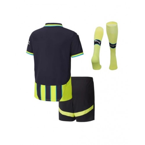 Kit de camiseta de fútbol visitante del Manchester City 2024/25 para niños (camiseta + pantalones cortos + calcetines)