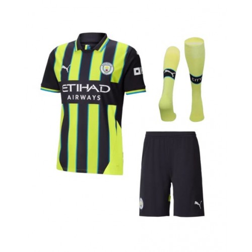 Kit de camiseta de visitante de fútbol del Manchester City 2024/25 (camiseta + pantalón corto + medias)