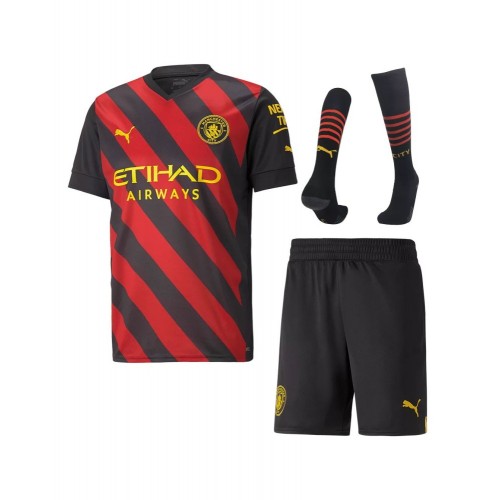 Camiseta juvenil Manchester City, equipo completo, visitante 2022/23
